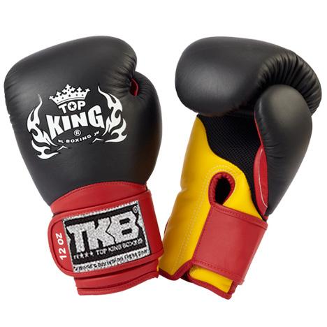 Guantes de boxeo Top King negros / amarillos con puño rojo "Super Air"